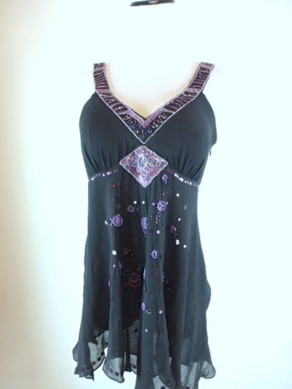 SUE WONG SILK beaded Bustier black pink mini dress M
